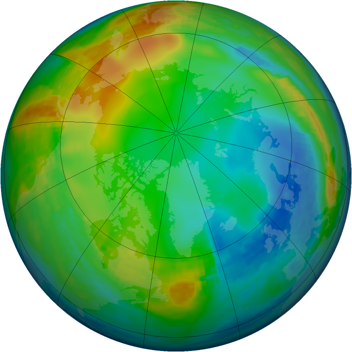 Arctic ozone map for 29 December 1991